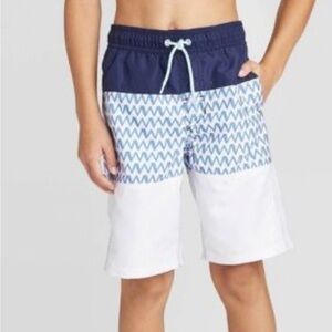 Cat & Jack navy blue/ white lined swim trunks size Medium